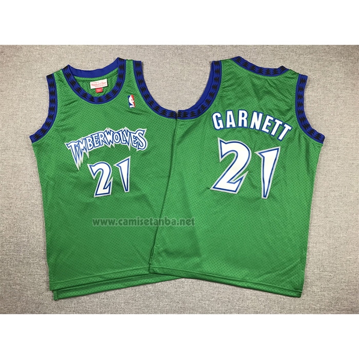 Camiseta Nino Minnesota Timberwolves Kevin Garnett NO 21 Hardwood Classics Throwback 1997-98 Verde